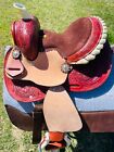 8" Western Horse Kids Barrel Saddle Floral Tooled Rawhide With Silver Concho