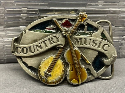 Hebilla de cinturón de música country vintage 1984 Siskiyou Buckle Co. Guitarra y banjo E-29 Foto 1 de 2