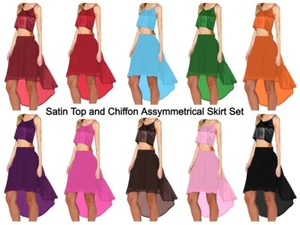 Satin Top und Chiffon asymmetrischer Rock Bauchtanz Frauen Tribal Tanzkleidung CS1 - Bild 1 von 22
