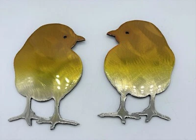 Baby Chick Pair - Metal Wall Art - Polished Steel and Orange / Yellow 5" x 3" - Image 1 of 2