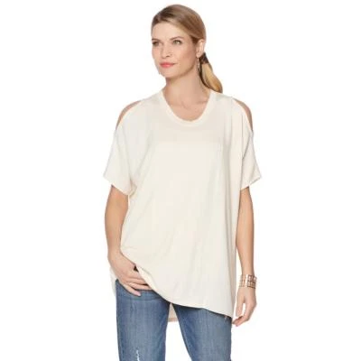 Blusa NENE by NeNe Leakes gola redonda meia manga ombros frios tamanho pequeno HSN  - Imagem 1 de 2