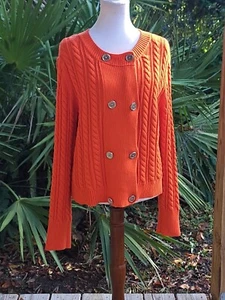 American Living Sweater Womens L Orange Cardigan Cable Knit Double Breasted Fall - Picture 1 of 15
