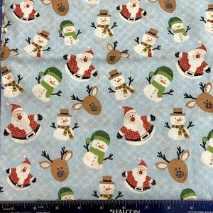 Tela de algodón acolchada azul brillante muñeco de nieve ciervo de Papá Noel de Navidad de 3,5 yardas - Imagen 1 de 2