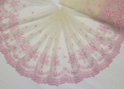 1 Yard Embroidery Tulle Lace Trim Sewing Craft Pink Cream Width 19 CM - Image 1 of 2