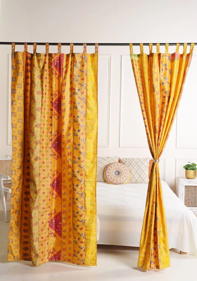 Cortina antigua india multicolor cortina puerta ventana decoración seda sari cortinas Foto 1 de 1