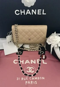 NWT Chanel 22REV Classic Beige Caviar Leather Silver HW Wallet on Chain WOC - Picture 1 of 15
