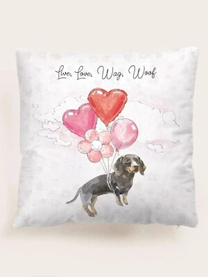Dachshund Dog Graphic Cushion Pillow Cover - Live, Love, Wag, Woof *COVER ONLY* Foto 1 de 3