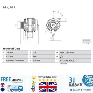 Alternator 0986083510 for Kia PICANTO 04-11 Hyundai i10 07-13 3730002600 - Picture 1 of 3
