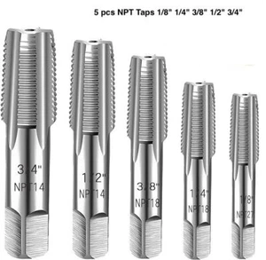 5-Pcs NPT Pipe Tap Set, 1/8",1/4",3/8",1/2",3/4" Carbon Steel Hand Threading Tap - Picture 1 of 5