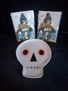 Meri Meri 12 Skull Paper Plates, 2 Sets 16 Haunted House Napkins. Halloween. New - Picture 1 of 4