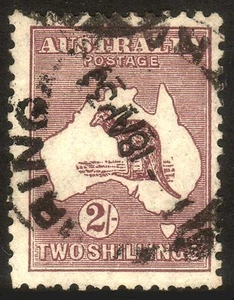 Kangaroo 1929 2/- Maroon SMW Sg110 FU. Ret $40 but heavy cancel • FREE POST • - Foto 1 di 2