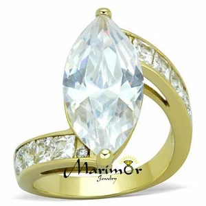 Women's 9.38 Ct Marquise Cut Cz 14k Gold Plated Stainless Steel Engagement Ring - Picture 1 of 6
