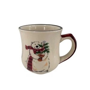 Pfaltzgraff Snow Bear Ceramic Mug Cup Plaid Handle 2008 Christmas Cabin Coffee e - Picture 1 of 11