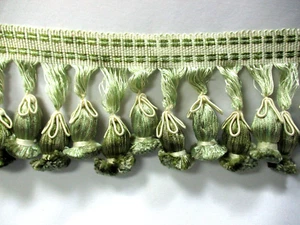 Gimp Tassel Trim Greens Lot #3 - 5+ Yds - Long Tassels are 4" - Picture 1 of 6