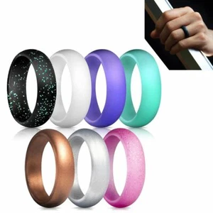 7 PCS Flexible Silicone Wedding Ring Women Engagement Sport Rubber Band Size 5-9 - Picture 1 of 12