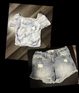New Abercrombie Kids girls summer Outfit top shirt & Midi Denim Jean Shorts 9/10 - Picture 1 of 5