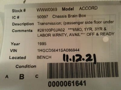 Used Transmission Control Module fits: 1995 Honda Accord Transmission passenger - Image 1 of 4