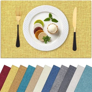 6 PCS Mustard Yellow Cloth Placemats, 13 x 19 Inch, Cotton Linen Blend, Washable - Picture 1 of 8