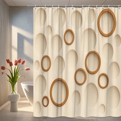 现代木质圆形浴帘 - 浴室自然设计 — 第 1/4 张图片