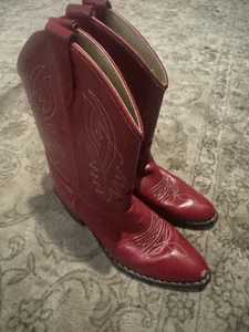 Old West Red Childrens Girls Leather Cowboy Western Boots Size 3D - Picture 1 of 4