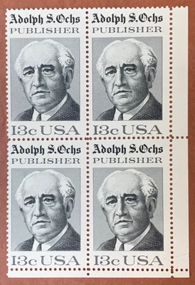 US 1976 Adolph S. Ochs Publisher Stamp Block of 4 13¢ (Scott # 1700) MNH - Image 1 of 2