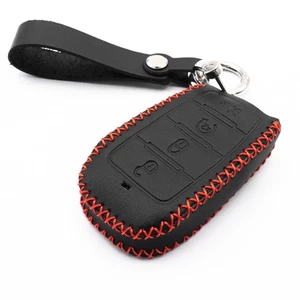 For Ram 1500 2019 2020 2021 2022 2023 2024 Black Leather 4 Buttons Key Fob Cover - Picture 1 of 5
