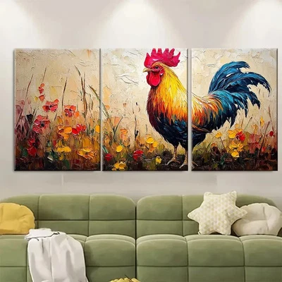 3pcs Rooster Animals Original Art Bird  ER Wall Art Canvas  Unframed/Framed - Image 1 of 4