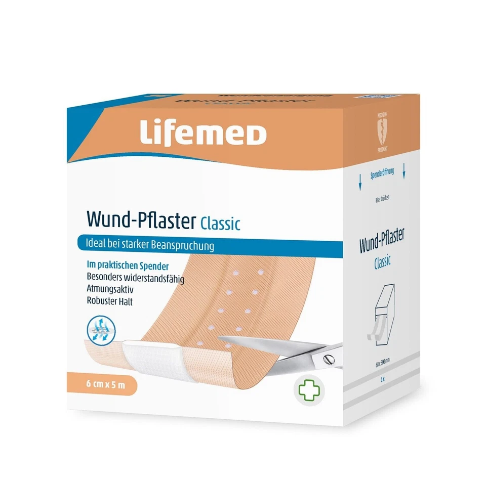 Lifemed Wundpflaster 6 cm x 5 m im praktischen Spender | Robuster Halt
