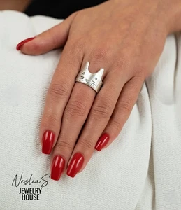 Silber Katze Ring, Verstellbarer Katzenring, Tiermotiv Schmuck Für Damen - Picture 1 of 12