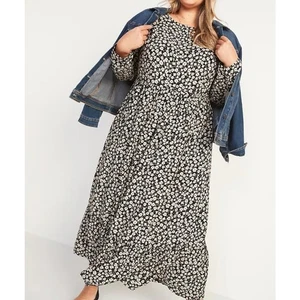 Old Navy Empire Taille Blumen Maxikleid weich bequem XXL 2X schwarz weiß - Bild 1 von 5