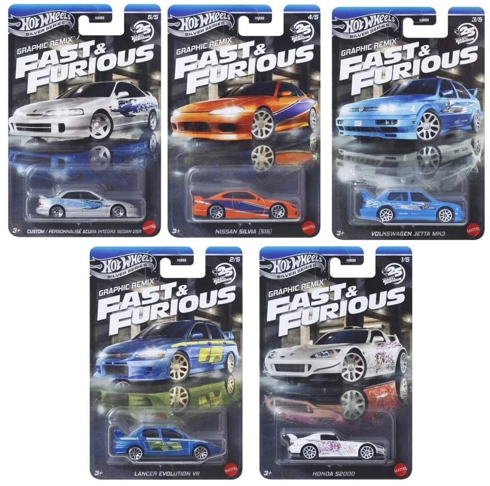 Hot Wheels Silver Series:   Fast & Furious   Graphic Remix    5 Car Set - Image 1 of 1