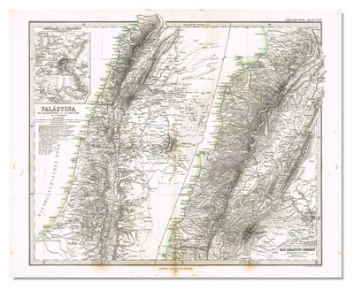 PALESTINO LIBANO 1872 STIELER BEIRUT ISRAELÍES ORIGINAL mapa Judea mapa grande Foto 1 de 4