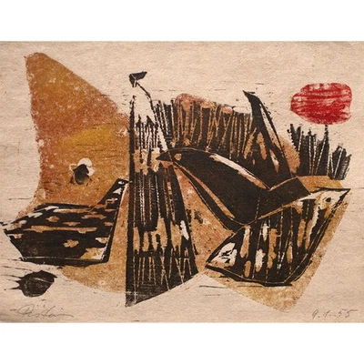 Hans Pistorius Vögel Klassische Moderne sign Farbholzschnitt Japanpapier 1955 - Bild 1 von 4