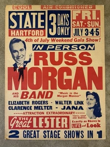 Poster stile boxe Russ Morgan Hartford Conn State The Great Lester Tour 1942 - Foto 1 di 3