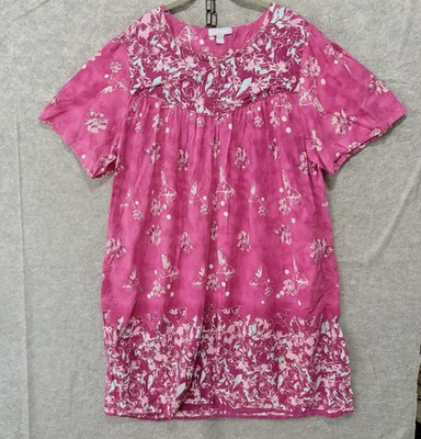 Vestido Only Necessities Muu House Talla 4X Rosa Oscuro Floral Pájaros Bolsillos Foto 1 de 4