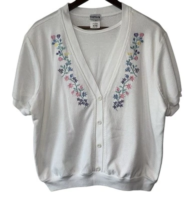 Cárdigan tejido manga corta bordado floral blanco BonWorth vintage talla L pequeño Foto 1 de 4