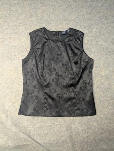 Vintage Gap Womens Large Sleeveless Blouse Black Floral Jacquard Button Back - Picture 1 of 7