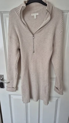 Women's Autumn Winter Ribbed Cream Jumper Dress With Zip - H&M Size 8 - Image 1 of 4
