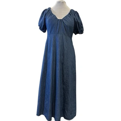 Old Navy Denim Midi Dress Puff Sleeve Smocked Bodice Medium Wash Women's M - Image 1 of 4