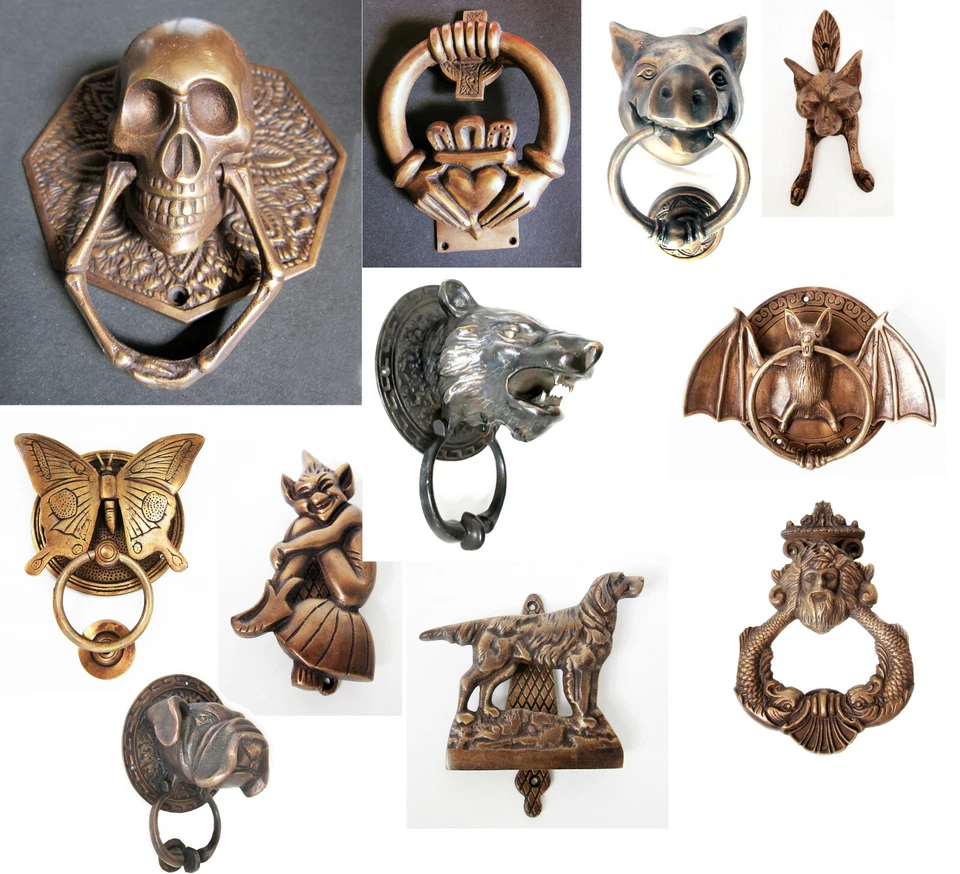 SOLID BRASS DOOR KNOCKER shaped like SKELETON/SKULL,  PIG, IRISH CLADDAGH FOX - Image 1 of 1