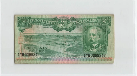 ANGOLA 50 Escudos 1956, P-88, 1YB0099247, Circulated, Portuguese Colonial.  E4 Cover