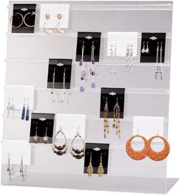 Lot of 2 Earring Display Countertop Stand Acrylic 15" x 15" + 100 White Cards - Image 1 of 4