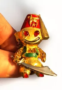 HARRY KLITZNER Rhinestone Enamel Shriner Masonic 60’s Jewel Swordsman Brooch - Picture 1 of 5