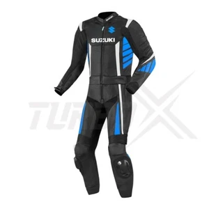 New Suzuki Men 2 P Motorbike Racing Cowhide Motorcycle Leather Suit Custom Made - Picture 1 of 5