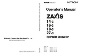 Hitachi Zaxis 14-3 16-3 18-3 27-3 Excavator Operators Manual - Picture 1 of 1