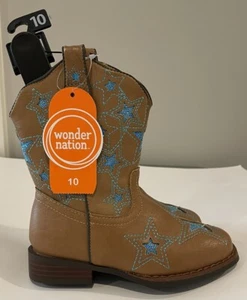 Wonder Nation Brown Square Toe Western Cowboy Boots Shoes Toddler Girl 10 NEW - Picture 1 of 10