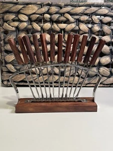 MCM 12 Rosewood  Handle Appetizer Cheese Cocktail Forks Picks with Stand Japan - Picture 1 of 10