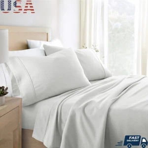 100 Cotton Flannel King Size 4PC Deep Pocket Sheet Set Soft Durable Bedding New - Picture 1 of 8