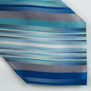 Van Heusen Blue Aqua Diagonal Stripe Mens Neck Tie 59x3 Bold Bright Vivid Class - Picture 1 of 6