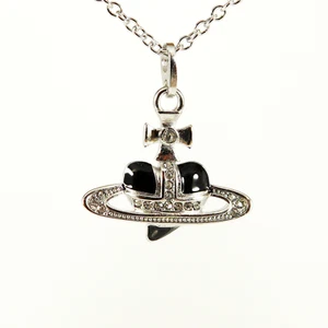 Vivienne Westwood New Diamante Black & Silver Heart Orb Crystal Necklace Box Set - Picture 1 of 11
